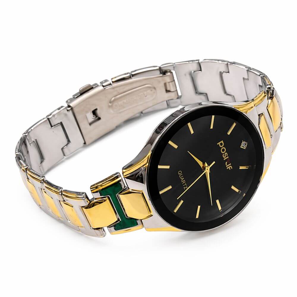 Gold Silver Couple Watch (Black Dial)